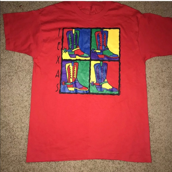 Vtg1993True Blue Texas Boots Single Stitched Shirt - Picture 1 of 7